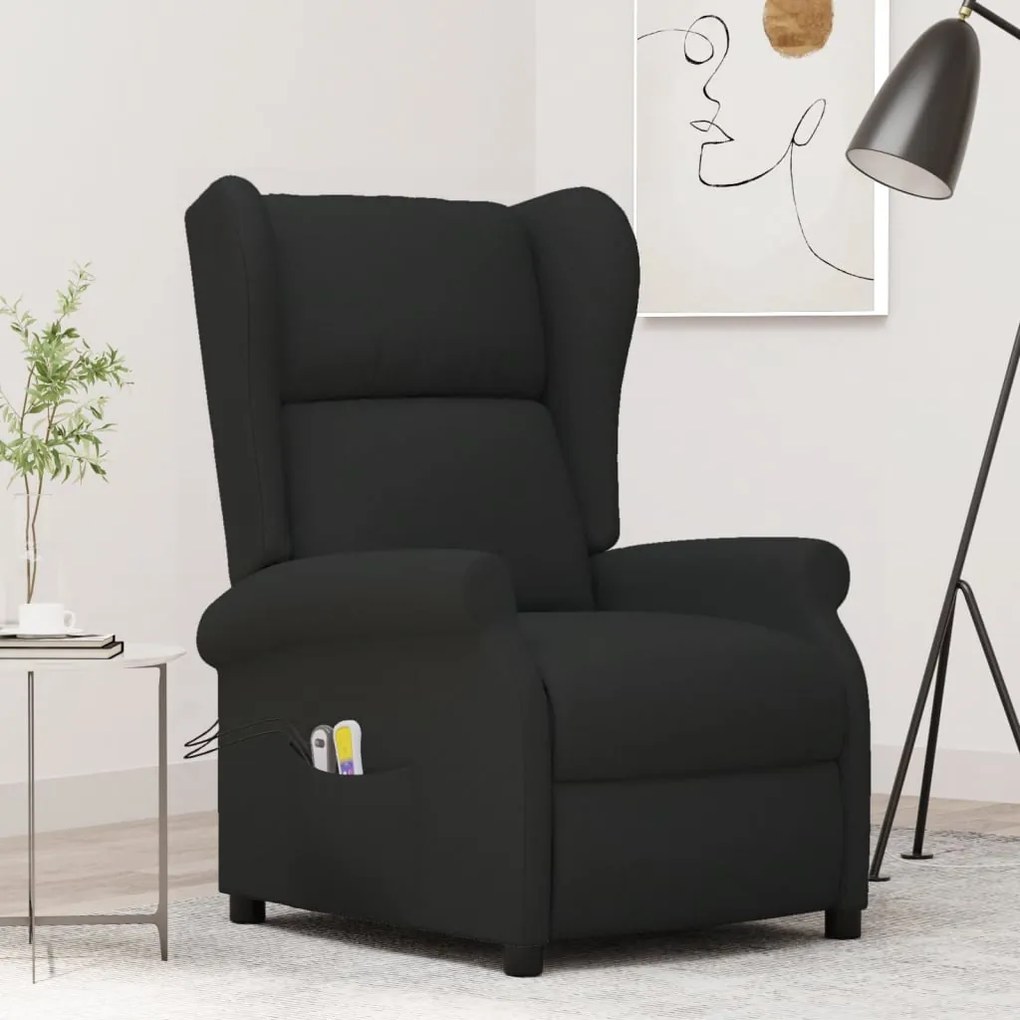 3098333 vidaXL Fotoliu de masaj electric, spătar cu aripi, negru, textil