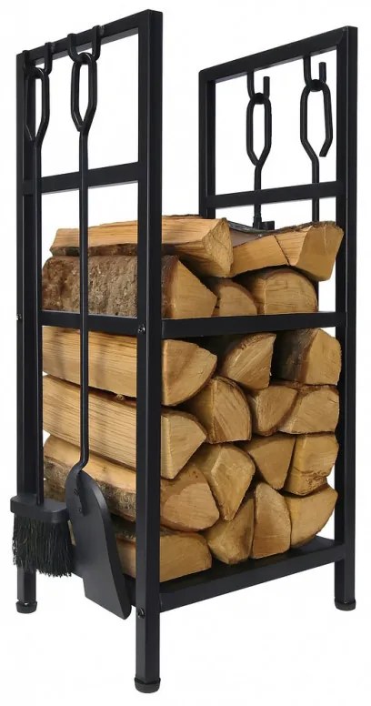 Suport pentru lemne de foc cu unelte Adler AD 6815, Pana la 80 kg, Douа rafturi, Constructie din otel, Negru