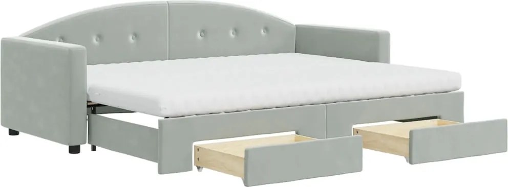 vidaXL Pat de zi cu extensie și sertare, gri deschis 80x200 cm catifea