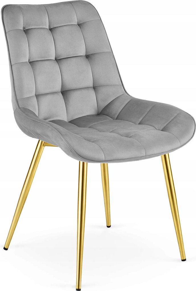 Scaun Bucatarie/Dining Joy Gri Deschis Catifea, Picioare Metalice, Finisaj Auriu
