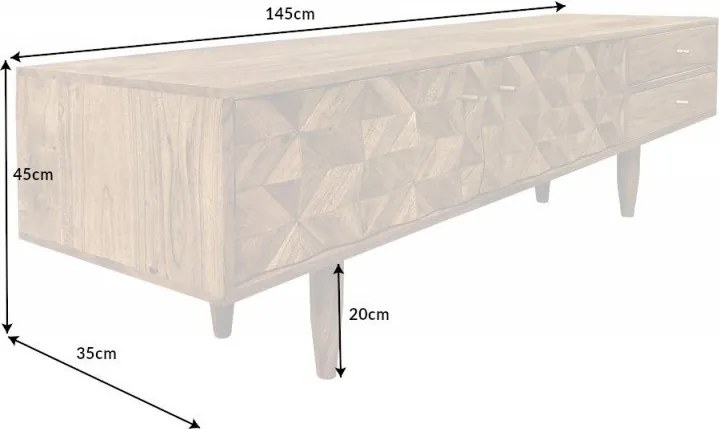 Comoda TV din lemn de salcam cu model 3D Alpine 145cm