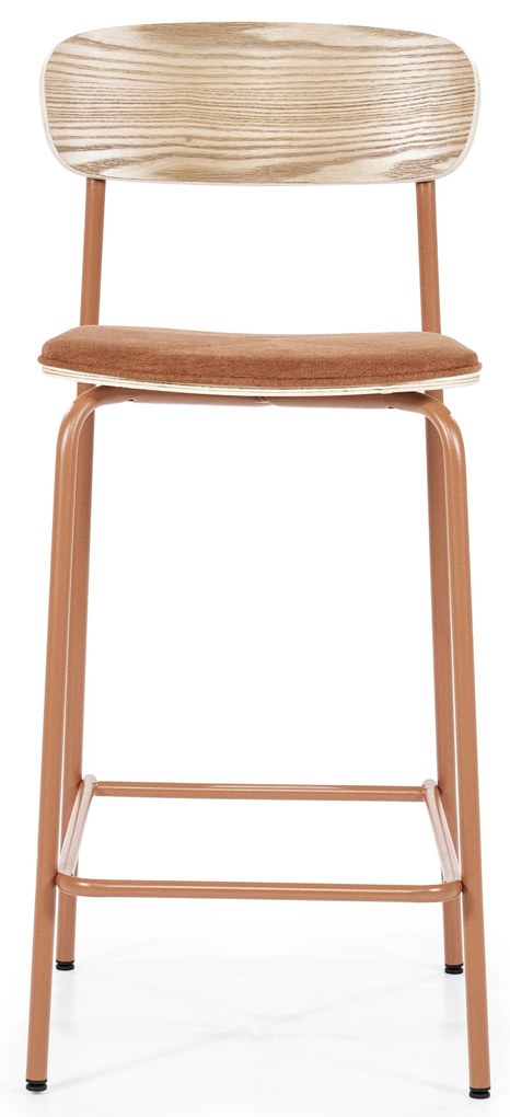 Scaun de bar Skoladin lemn de frasin teracota 95 cm