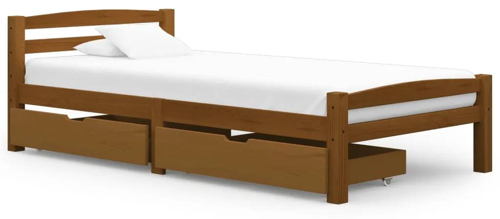 3060574 vidaXL Cadru de pat cu 2 sertare maro miere 100x200 cm lemn masiv pin