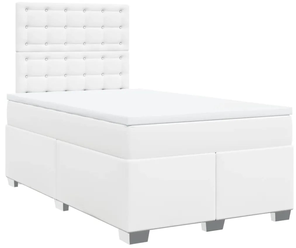 3290717 vidaXL Pat box spring cu saltea, alb, 120x200 cm, piele ecologică