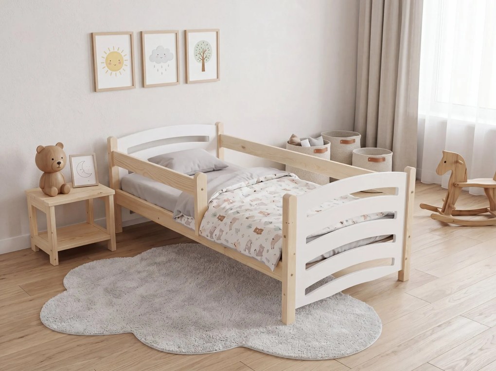 Pat pentru copii MELA 80 x 160 cm, alb–pin Saltele: Fara saltea, Somiera pat: Fara somiera
