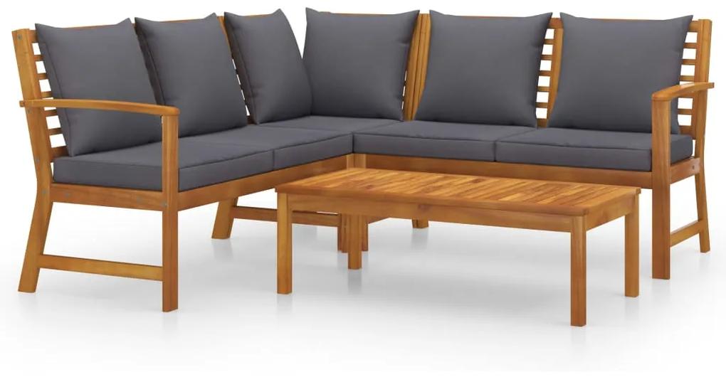 Set mobilier de gradina cu perne, 4 piese, lemn masiv acacia Morke gra, colt + 2x banca + masa, 1