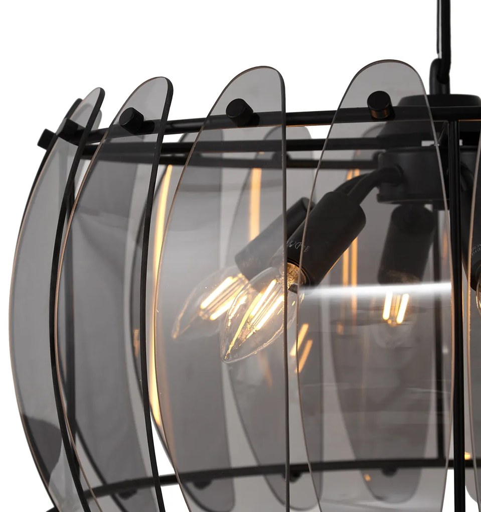 Lampă suspendată de design neagră cu sticlă fumurie rotundă cu 6 lumini - Mochan