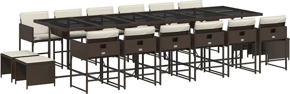vidaXL Set mobilier de grădină cu perne, 17 piese, maro, poliratan