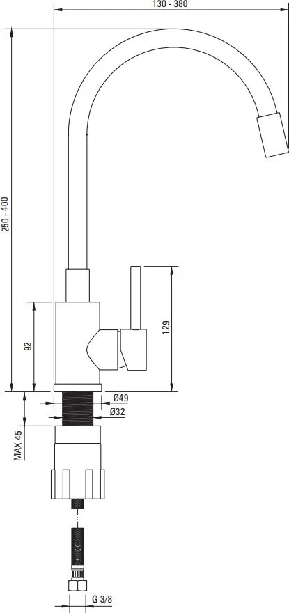 Luno Baterie chiuveta bucatarie finisaj crom - alb - flexibila BOC_W720
