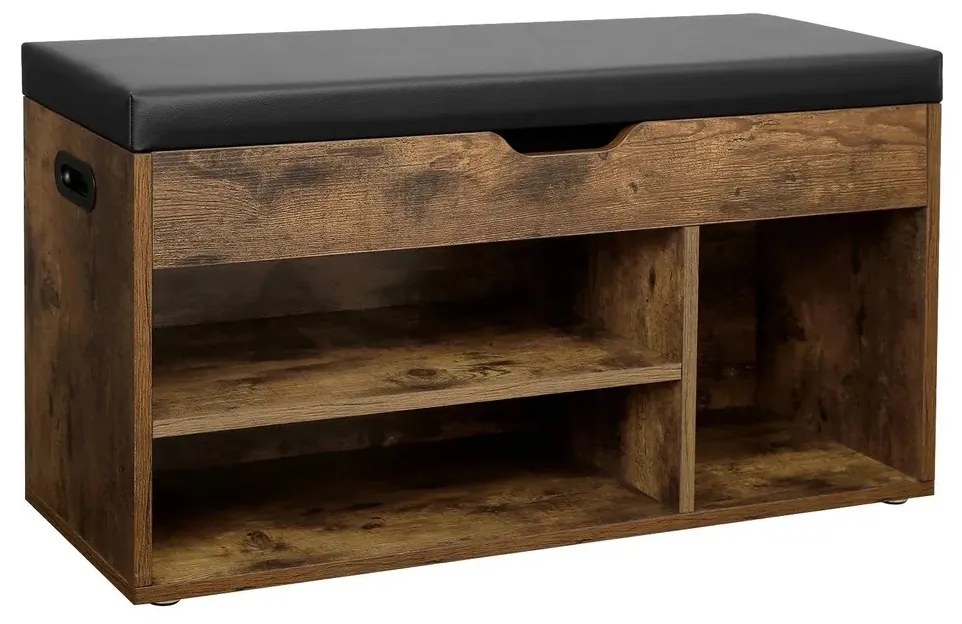 Pantofar cu bancă și spațiu de depozitare LUJZA, 80x30x44cm, maro închis/negru Vasagle