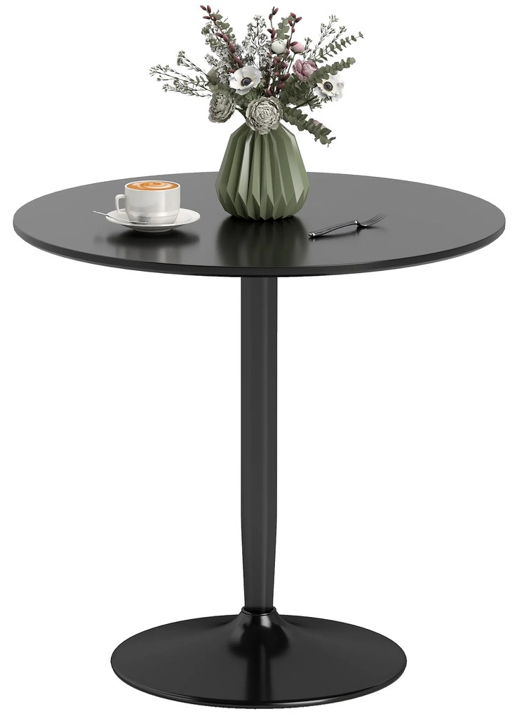 HOMCOM Masă pentru 2 persoane, blat rotund Ø80 cm, MDF și oțel, antiderapant, Negru, 75H cm | Aosom Romania