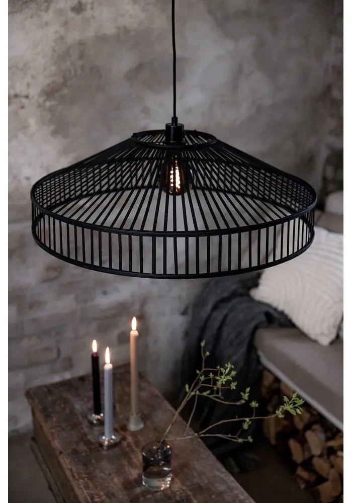 Lustră neagră cu abajur din bambus ø 70 cm Tapa – Markslöjd