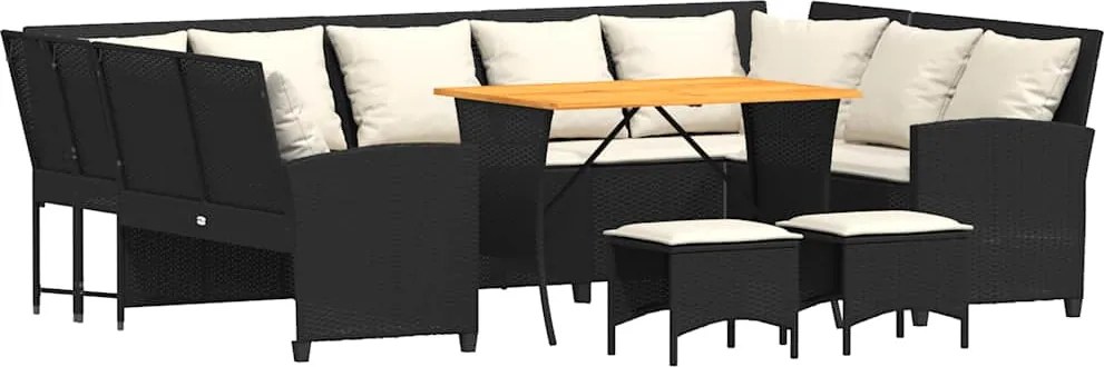 vidaXL Set mobilier de grădină cu perne, 4 piese, negru, poliratan
