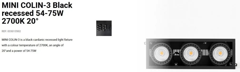Spot LED incastrabil MINI COLIN-3 Black recessed 54-75W 2700K 20°