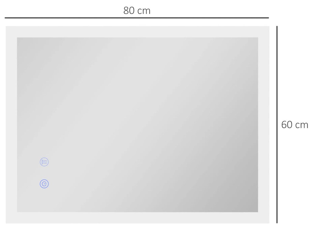 Kleankin Oglinda LED, Oglinda de Machiaj de Perete cu 3 Lumini, 800x600mm, Tactilă, Anti-Ceță, Montare Orizontală/Verticală | Aosom Romania
