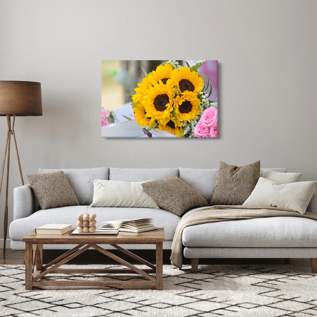 Tablou cu buchetul miresii de floarea soarelui (90x60 cm)
