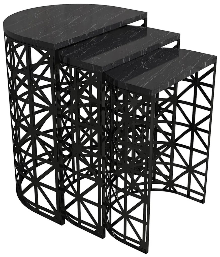 Masă pliabilă Stil Black Marble, 3 buc
