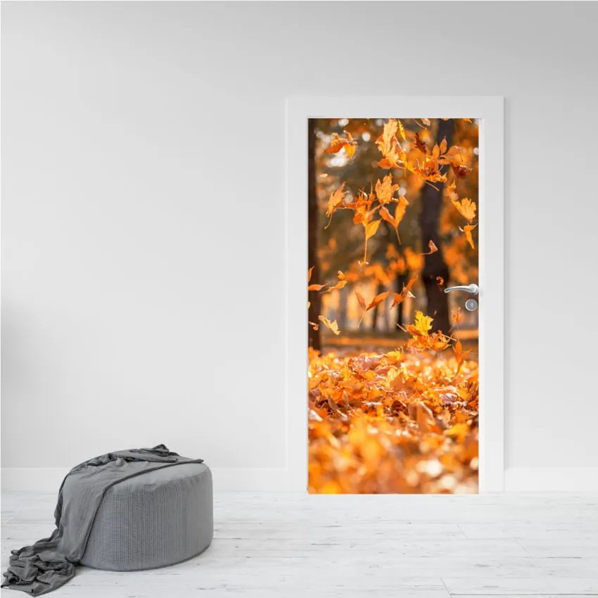 Autocolant decorativ pentru Usa - Frunze de toamna