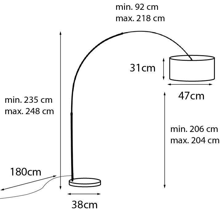Lampă de podea arcuită modernă neagră cu abajur duo negru cu auriu - XXL