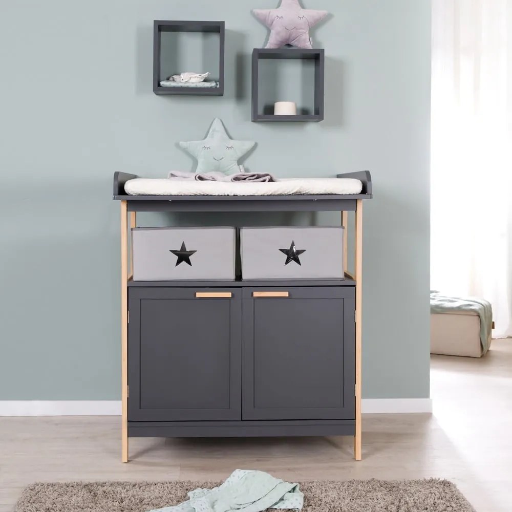 Comodă de copii gri antracit joasă cu masă de schimbat 87x75 cm Berlin – Roba
