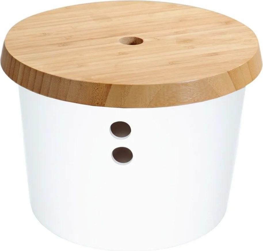 Kesper 32622 Cutie de depozitare dinplastic/bambus, albă, diametru 21 cm