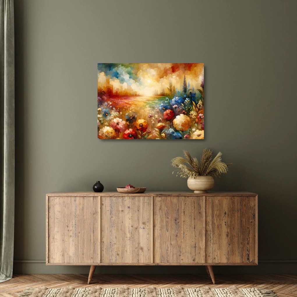 Tablou pe sticlă - Pajiște colorată (70x50 cm)
