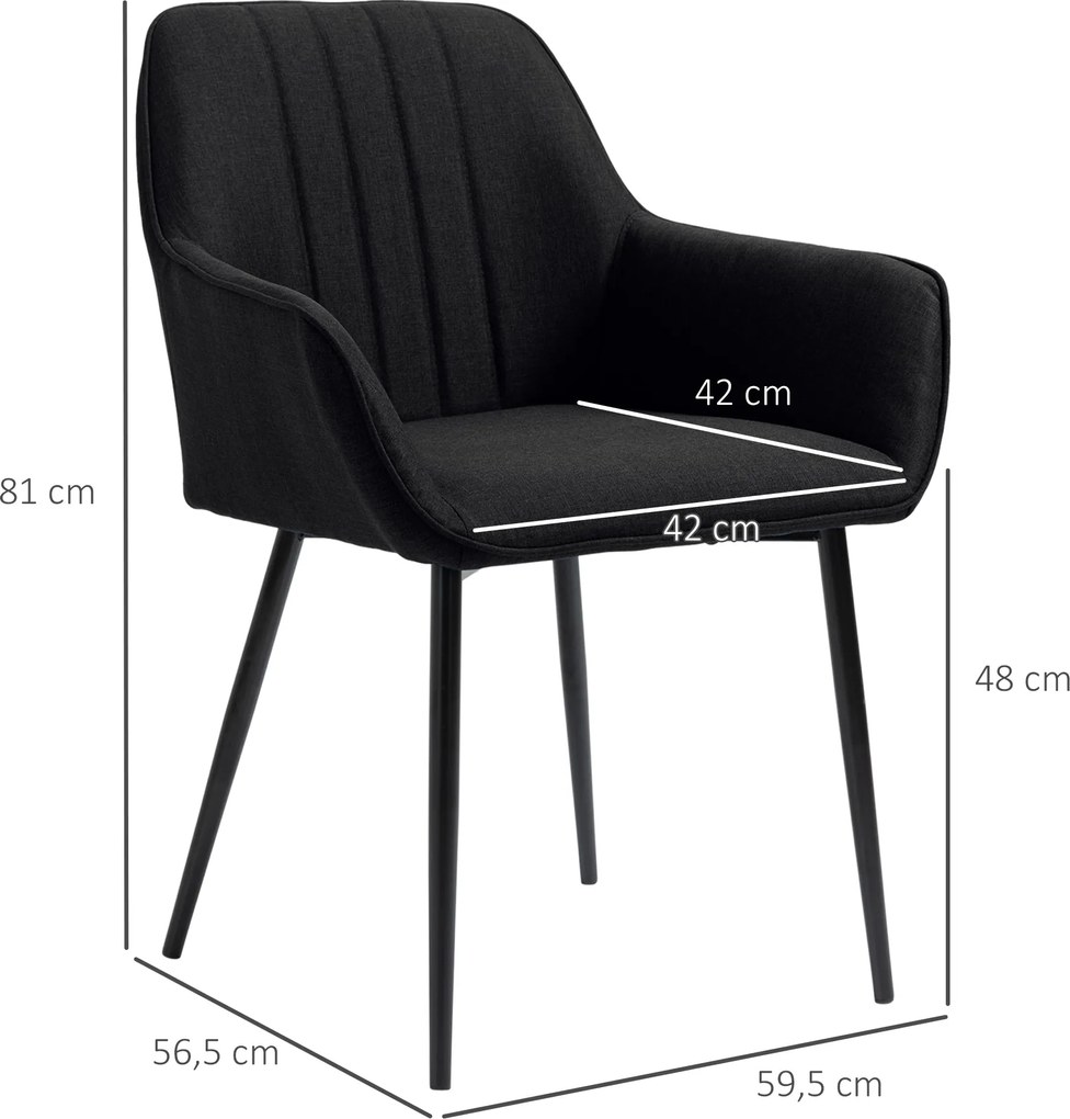 HOMCOM Scaune de Sufragerie Scaune pentru Vizitatori Design scandinav - Set de 2 scaune - Picioare metalice subțiate negre | Aosom Romania