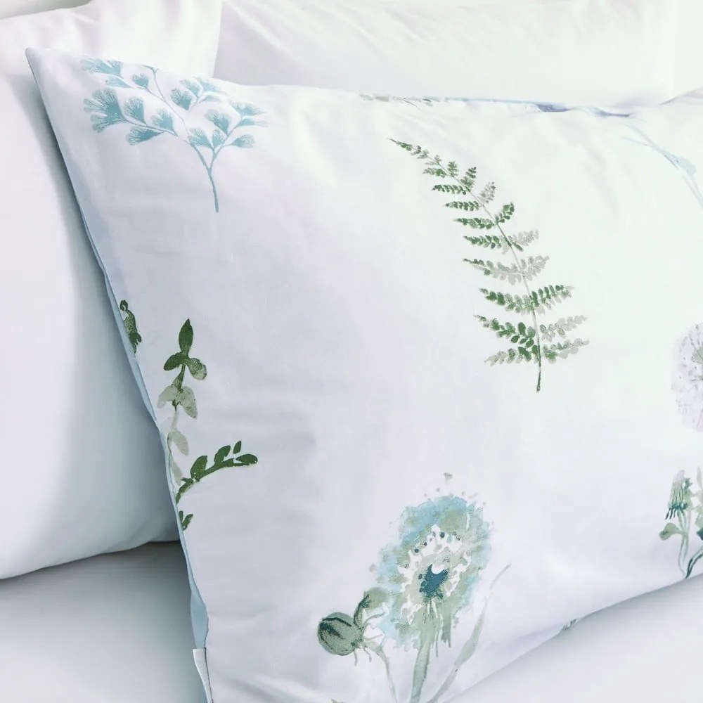 Lenjerie de pat din bumbac egiptean Bianca Meadow Flowers, 200 x 200 cm, alb - albastru