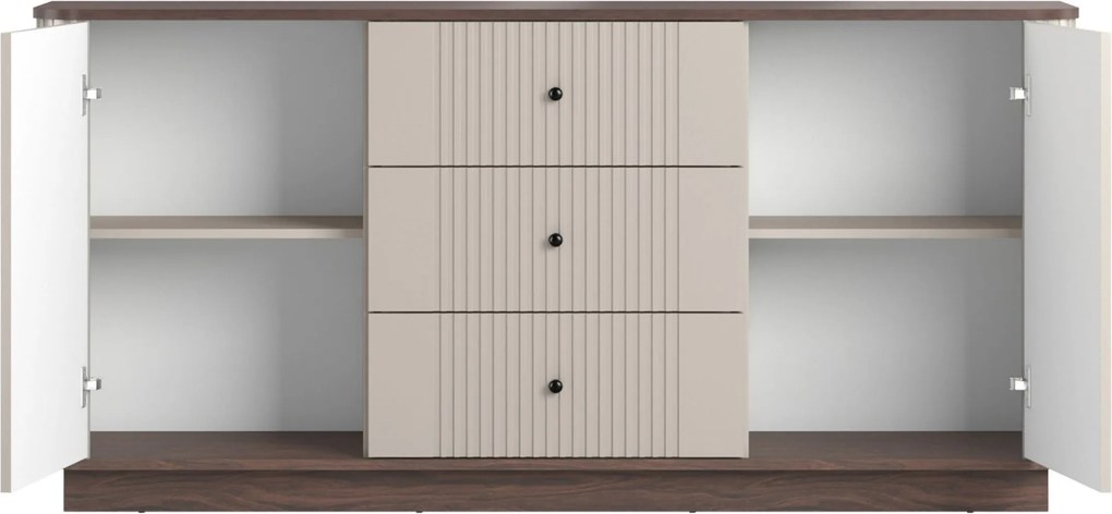 Comodă cu sertare Vesper 160 cm - cașmir / nuc / mânere negre