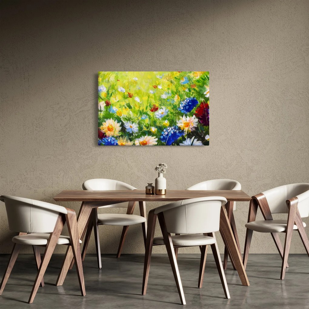 Tablou - Pictură în ulei, pajiște înflorită (90x60 cm)