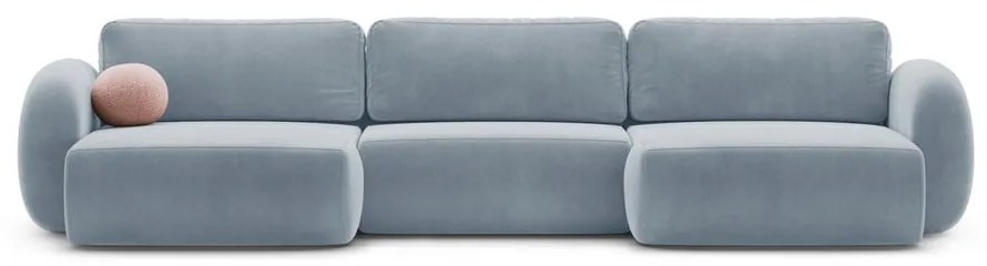 Colțar albastru prăfuit extensibil/cu spațiu de depozitare cu tapițerie din catifea (în formă de "U") Tonale – Cosmopolitan Design