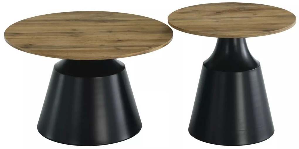 Set 2 mese de cafea Itaka stejar artizan/negru ø50/ø70