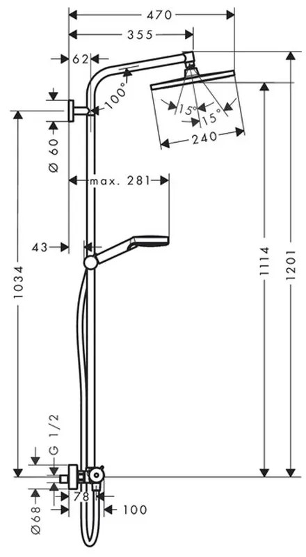 Set de dus E 240 Showerpipe cu termostat, crom Crom lucios