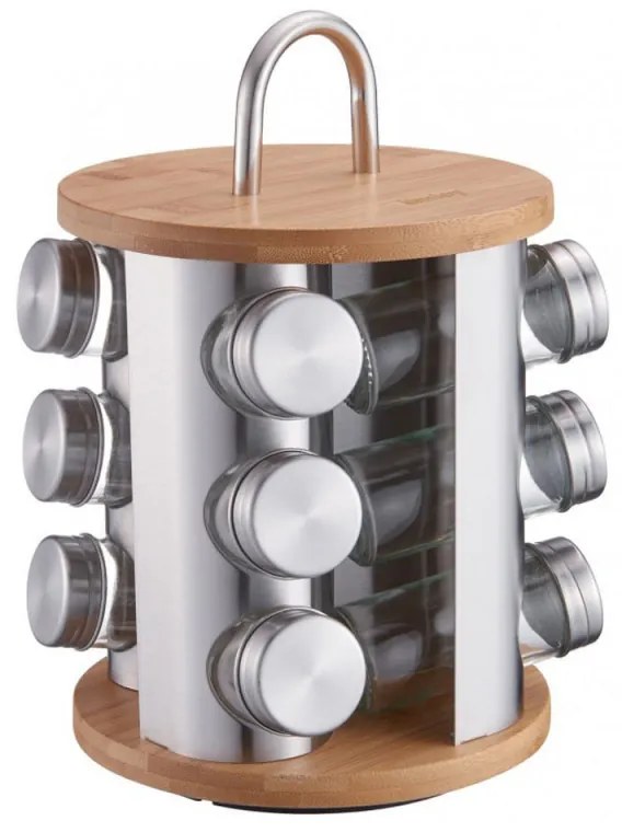 Borcane pentru condimente pe suport Klausberg KB 7552, 12 borcane, bambus și oțel inoxidabil, inox/maro