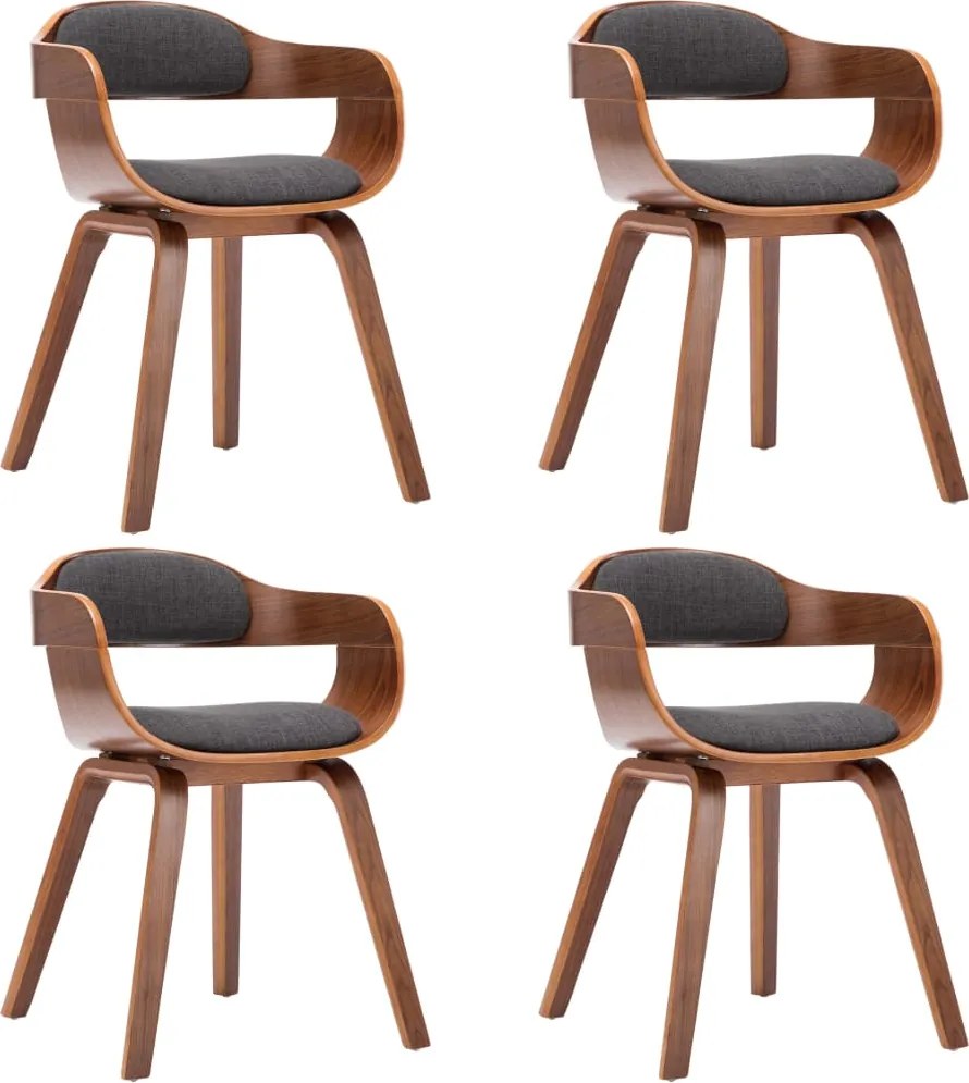 vidaXL Scaun de bucătărie, 4 buc., gri închis, textil și lemn curbat
