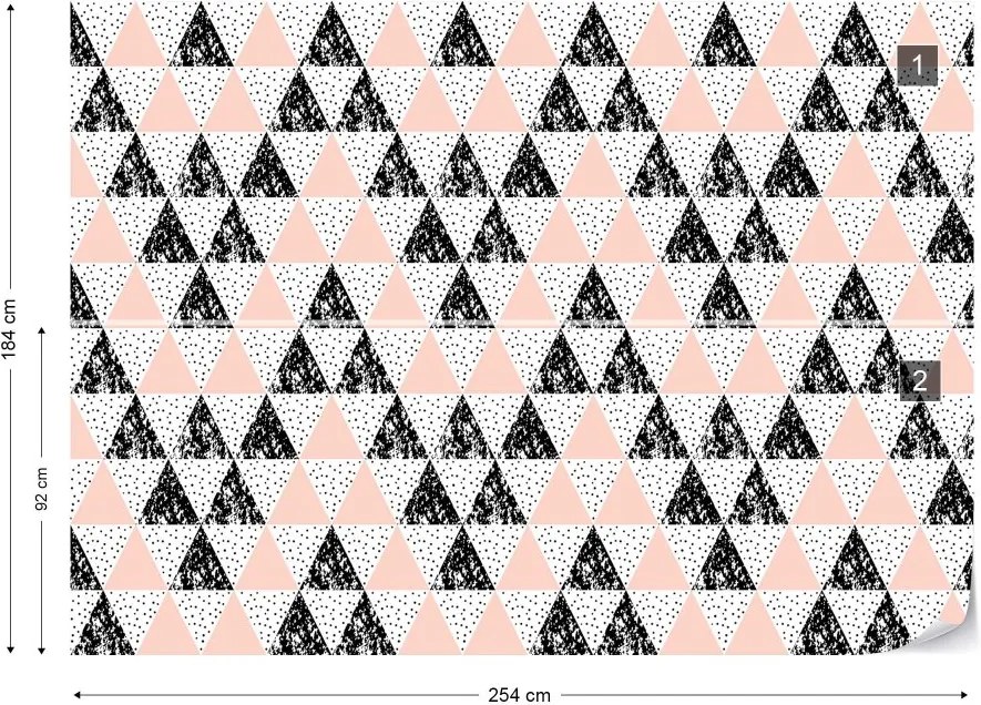 GLIX Fototapet - Modern Geometric Triangle Pattern Pink Black Vliesová tapeta  - 254x184 cm