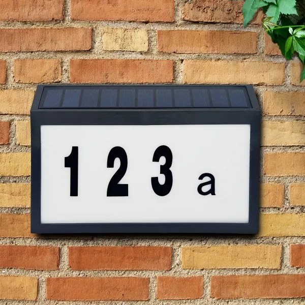Număr casă solar LED NUMERO LED/3,7V 6000K 1200 mAh IP44 negru