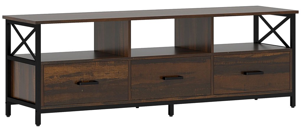HOMCOM Dulap TV 65" în Stil Industrial cu 3 Sertare și 3 Rafturi Deschise, Dulap TV din Lemn, 147x40x50 cm, Negru | Aosom Romania