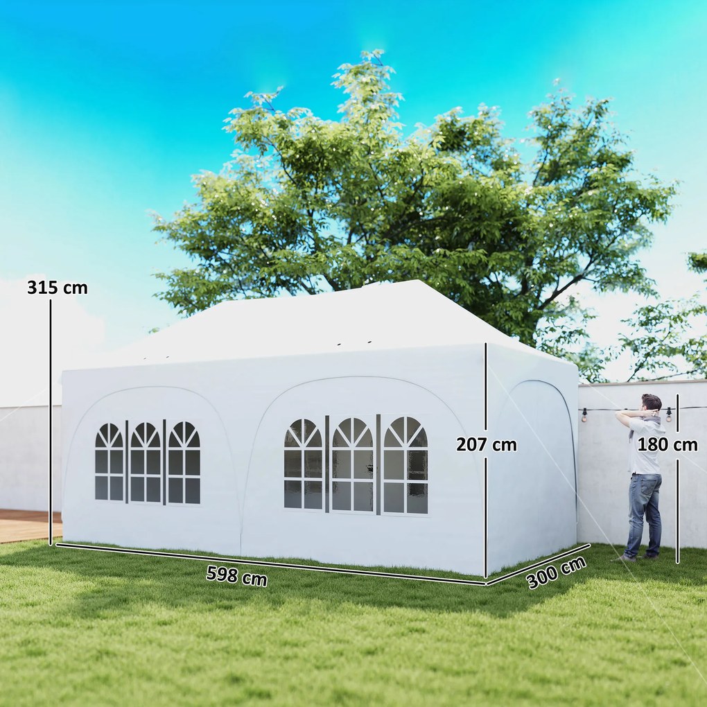 Outsunny Gazebo pliabil 3x6 m, cu pereți detașabili, saci cu nisip, geantă de transport și protecție UV30+, gri deschis/alb | Aosom Romania