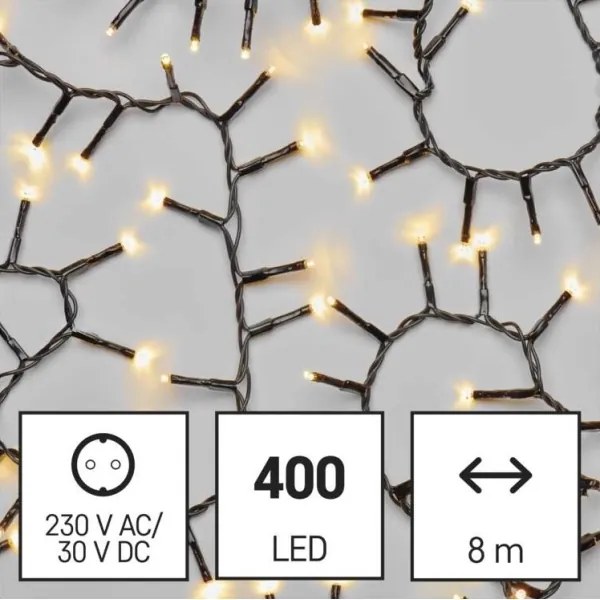 Instalație luminoasă LED de exterior pentru Crăciun, 400 LED-uri / 13 m, IP44, alb cald