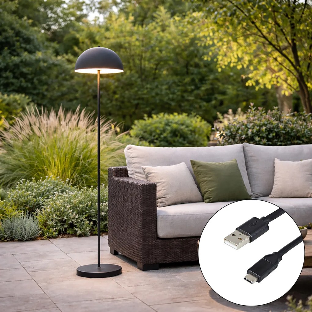 Lampă de podea pentru exterior neagră reîncărcabilă cu 3 trepte de reglare a luminozității - Keira