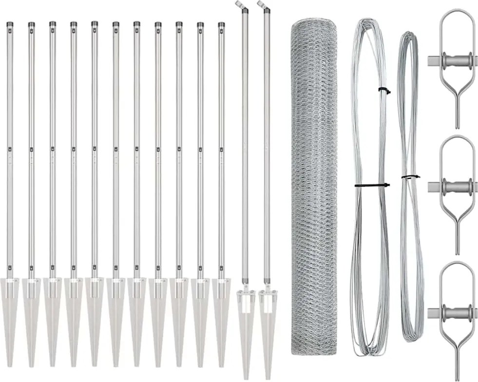 vidaXL Stâlp de gard. Argintiu 25 x 1,2 m (plasă de 13 mm) Oțel