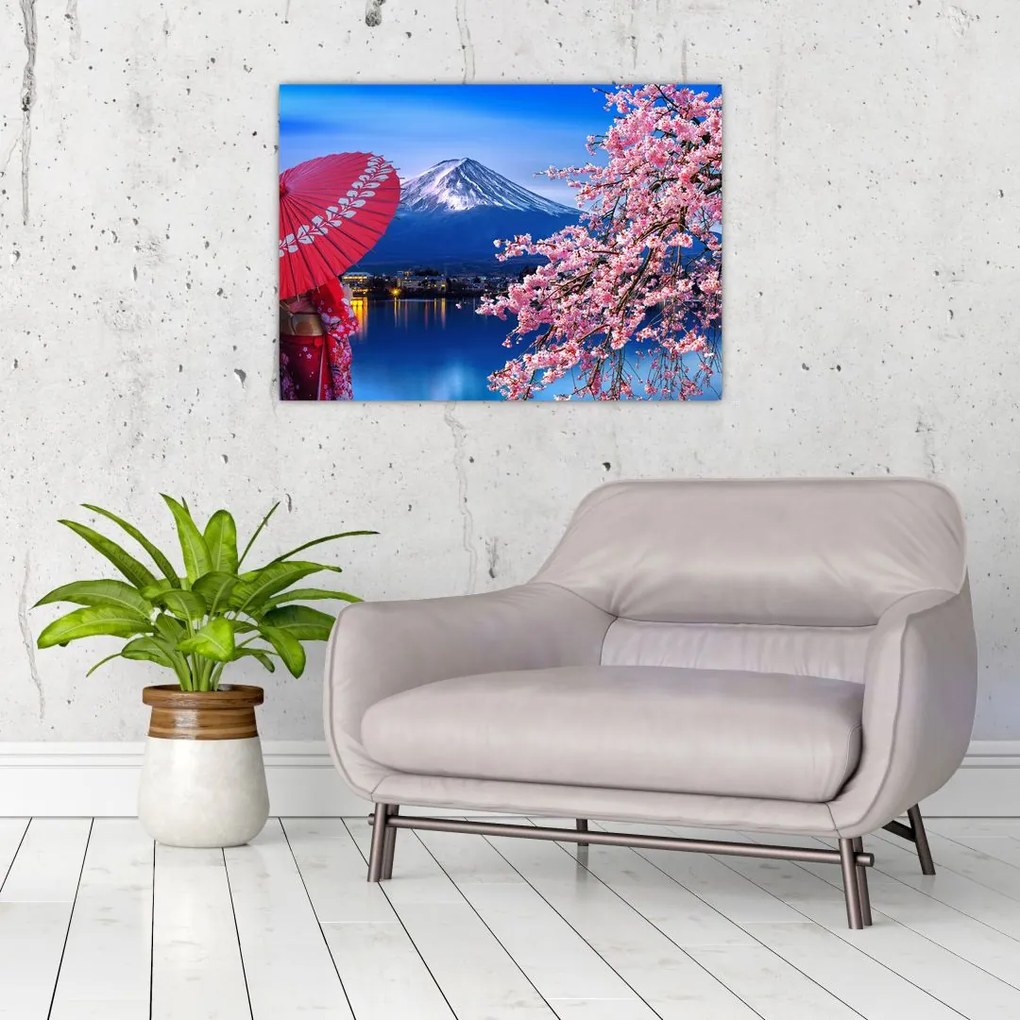 Tablou pe sticlă - cu privire la munte - Japonia (70x50 cm)