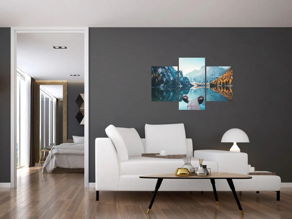 Tablou - Bărci pe Lacul Braies (90x60 cm)