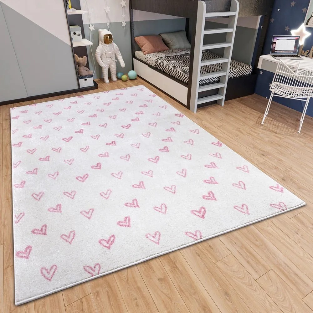 Covor pentru copii alb-roz 160x235 cm Hearts – Hanse Home