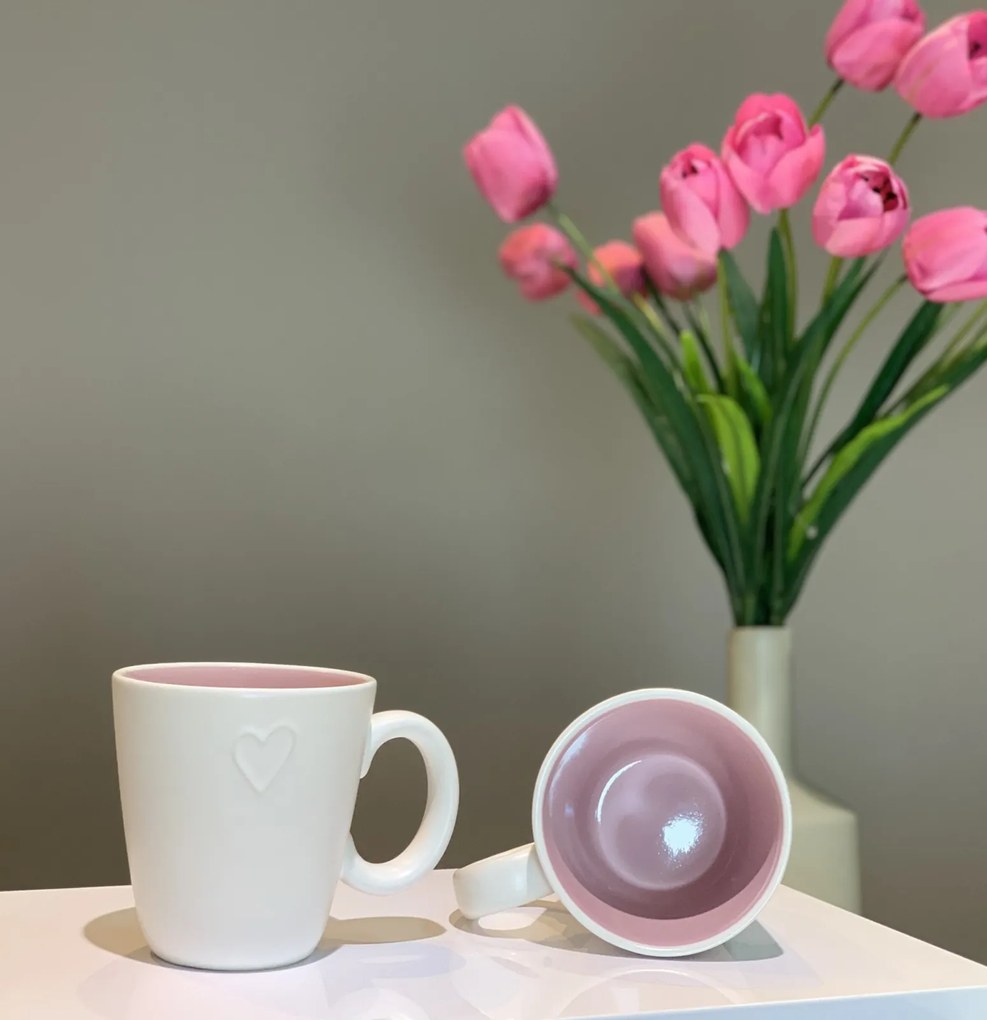 Cana Ceramica LOVE White 400 ml Roz Deschis