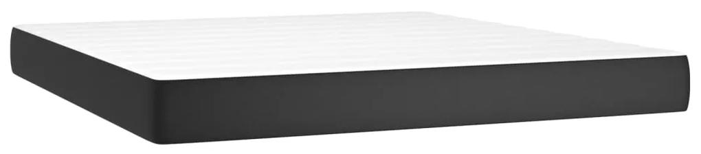 Pat box spring cu saltea, negru, 180x200 cm, piele ecologica Negru, 180 x 200 cm, Design simplu