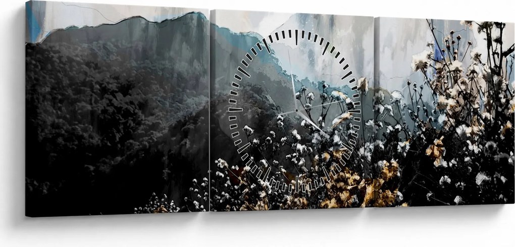 Tablou - Ilustrație de flori sălbatice (cu ceas) (90x30 cm)