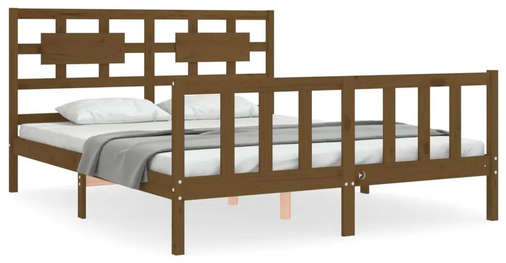 3192564 vidaXL Cadru de pat cu tăblie, maro miere, king size, lemn masiv