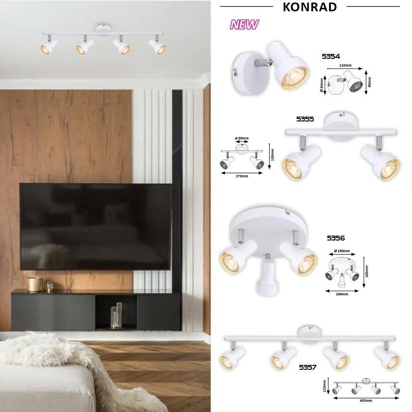 Aplica de perete design industrial Konrad alb 5354 RX